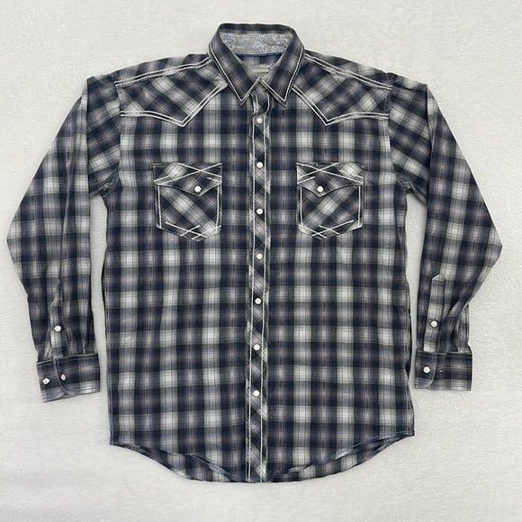 Panhandle Rough Stock Men's Long Sleeve Pearl Snap Plaid Western Shirt sz Medium - Picture 1 of 7